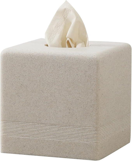 Haocoott Tissue Box Cover Square, Resin Facial Tissue Holder Covers Cube Toilet Paper Holder Case Dispenser Home Decorative for Bathroom Kitchen Bedroom Living Room Office (Beige) - ModernBath