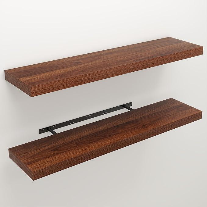 Floating Shelves for Wall, Wall Mounted Rustic Wood Shelves for Bathroom, Bedroom, Living Room, Kitchen, Hanging Shelf for Books/Storage/Room Decor (Walnut, 40") - ModernBath