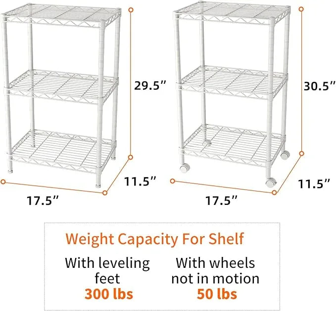 SINGAYE 3 Small Shelves Storage Shelf Wire Shelving Unit Metal Shelf Adjustable Organizers Storage Shelving with Wheels for Bathroom Laundry Room Kitchen Pantry - ModernBath