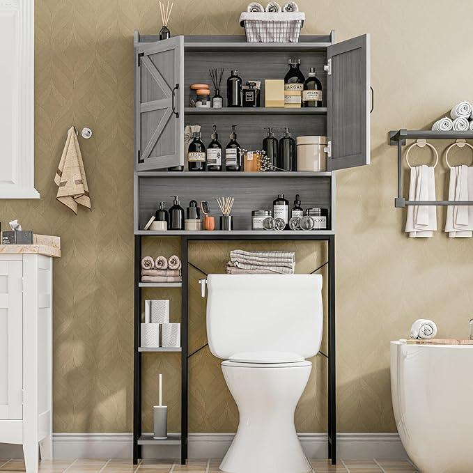 Vabches Over The Toilet Storage Cabinet, Farmhouse Storage Cabinet Over Toilet with Barn Doors & Toilet Paper Holder Stand，Home Space-Saving Toilet Rack, for Restroom/Laundry and Bathroom - ModernBath