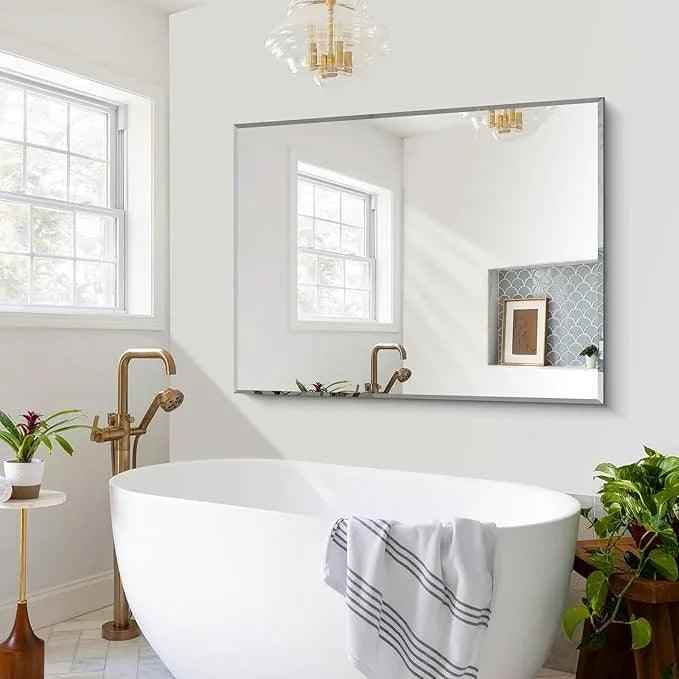 CILIBER Beveled Mirror, 36x48 Inch Large Frameless Bathroom Mirrors for Over Sink, Lightweight Design Beveled Frameless Vanity Mirror, Crystal-Clear 3mm Tempered Glass, Horizontally or Vertically - ModernBath