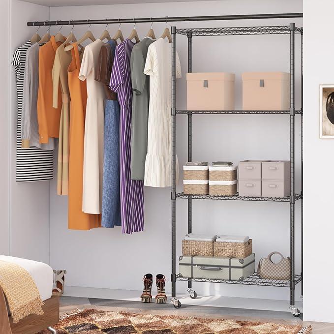 Homdox Heavy Duty 4-Tier Metal Shelving Unit with Adjustable Shelves, Rolling Storage Rack for Kitchen, Garage, Pantry, 29.92"x13.98"x74.41", Black - ModernBath