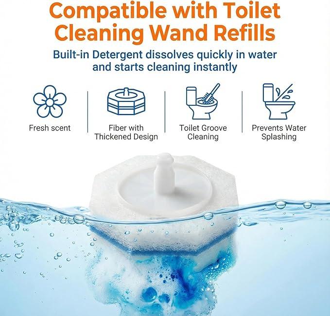 Disposable Toilet Wand Refills Compatible with Clorox, Deep Cleaning Push-Button Release Heads for Hygienic Bathroom Cleaning (60, count of 1) - ModernBath