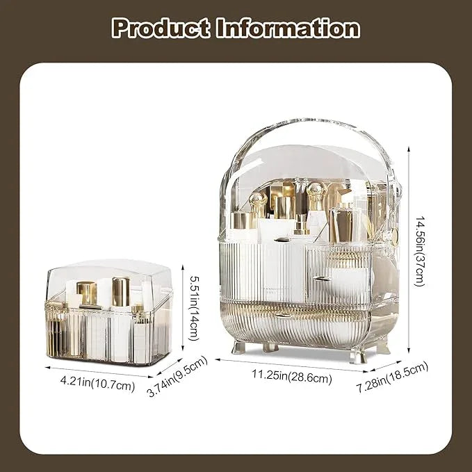 Ergocar Galatée Portable Retro Series Multi-Function Make Up Case Dustproof Cosmetic Storage Box,Cosmetics Skin Care Products Jewelry Organizer Finishing Box - High Transparency + Lipstick - ModernBath
