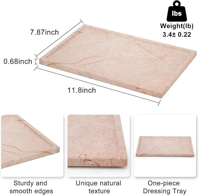 Real Luxurious Natural Marble Tray - 12x8 Inch Marble Vanity Tray for Perfume Display, Jewelry Organizer, Bathroom & Home Decor -Heavy Duty Non-Slip Stone Tray (Non-Resin/Non-Ceramic)（Pink） - ModernBath
