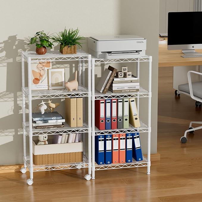 Small 4 Tier Shelves Storage Wire Shelving Unit Metal Shelf Adjustable Organizers Storage Shelving with Wheels for Bathroom Laundry Room Kitchen Pantry12”D x 18”W x 44.8”H White - ModernBath