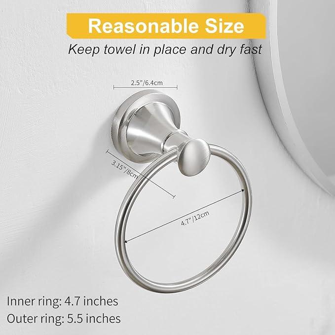 BESy Brushed Nickel Bathroom Hand Towel Ring Towel Holder, Rustproof Wall Mounted Bathroom Hardware Accessory SUS 304 Stainless Steel Towel Rack - ModernBath