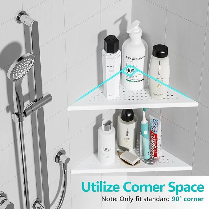 Corner Shower Shelves, 10” Recessed Tile Shower Shelf Matte White, 304 Stainless Steel Grout in Corner Tile Shower Shelves, No Drilling, 2 Pack - ModernBath