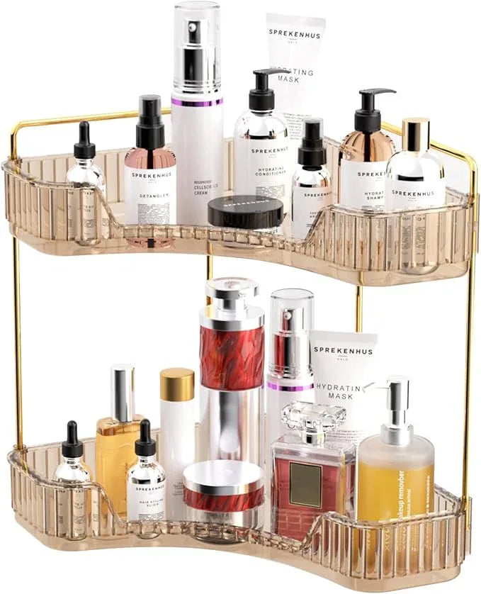 GTI 2 Tier Makeup Organizer, Large Capacity Bathroom Counter Organizer, Perfume Cosmetics Skincare Vanity Organizers, Dresser Countertop Organizer and Storage for Women (Amber) - ModernBath