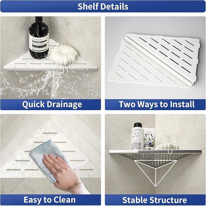 Corner Shower Shelf, 304 Stainless Steel with Slot Design for Bathroom Storage, Grout in Shelf for Tiled Wall (White, 10"-2 Pack) - ModernBath
