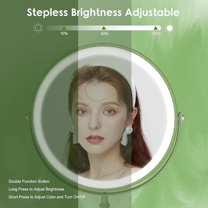 Lighted Makeup Mirror, 3000 mAh Rechargeable Double Sided Magnifying Vanity Mirror with 3 Colors, 1x/10x, 360° Rotation , Brightness Adjustable Magnification Cosmetic Light up Mirror, Women Gift - ModernBath