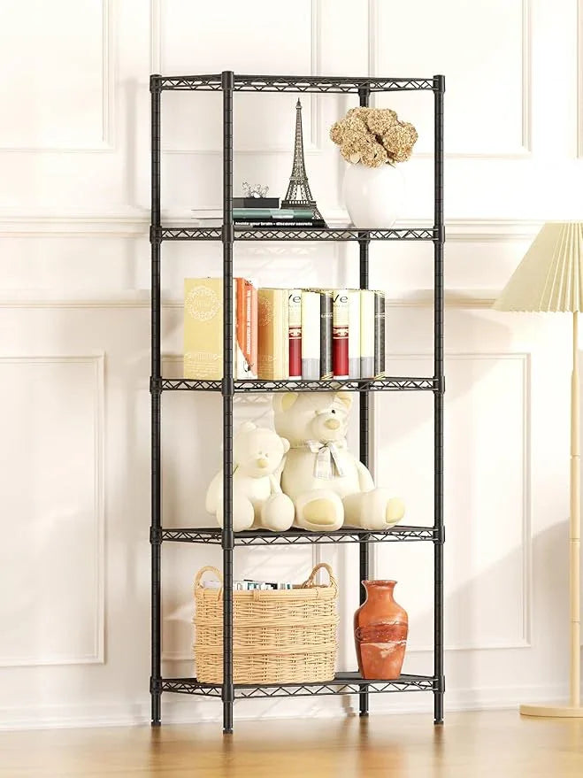 SINGAYE Shelf Wire Shelving Adjustable Storage Shelves Rack Standing Units for Kitchen Closet Laundry Bathroom Organizers Metal Pantry Narrow Mesh Gaps 12" D x 22" W x 59" H Black - ModernBath
