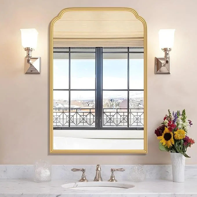 Ferytange 20X30 Inch Gold Bathroom Mirror for Wall, Modern Rounded Corner Rectangle Mirror with Non-Rusting Iron Metal Framed Bathroom Vanity Mirror for Over Sink Wall Decor(Tempered Glass) - ModernBath