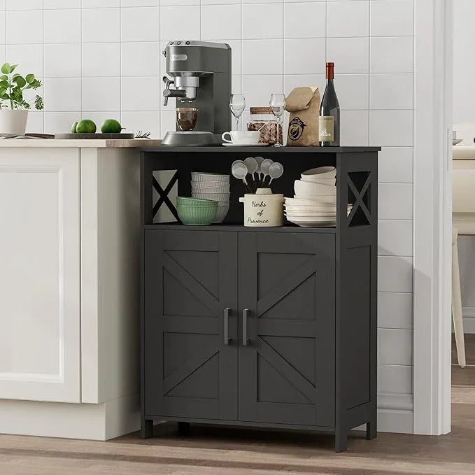 Homhedy Farmhouse Bathroom Storage Cabinet with 2 Doors, Toilet Paper Cabinet with Adjustable Shelves, Small Bathroom Cabinet for Kitchen/Laundry/Living Room, 11.8 x 23.6 x 31.5 Inches, Black - ModernBath