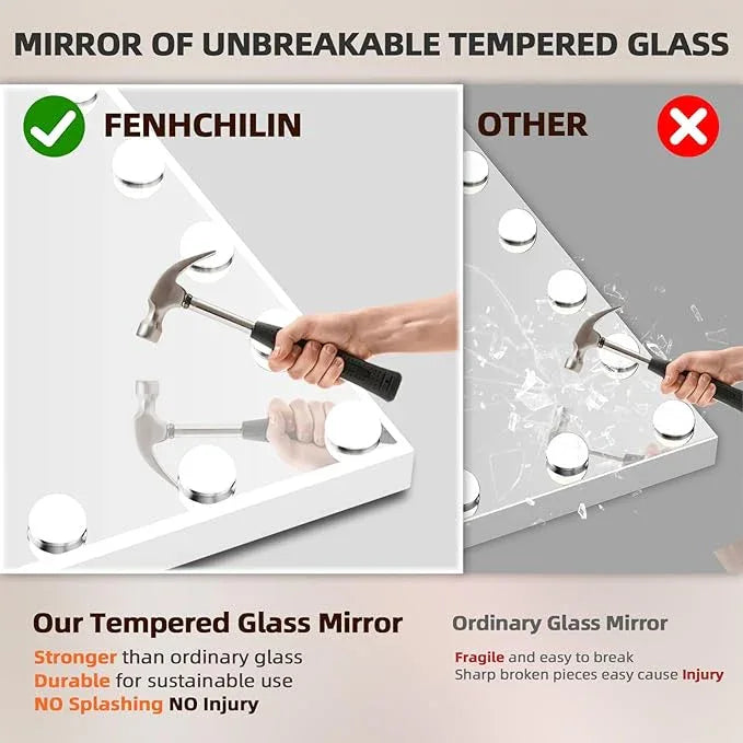 FENCHILIN Vanity Mirror with Lights 47'' x 35'' Tempered Glass Super Large Hollywood Mirror with 24 Dimmable Bulbs for Makeup Table/Hanging Bluetooth Speaker Mirror with Touch Screen & USB Charge Port - ModernBath