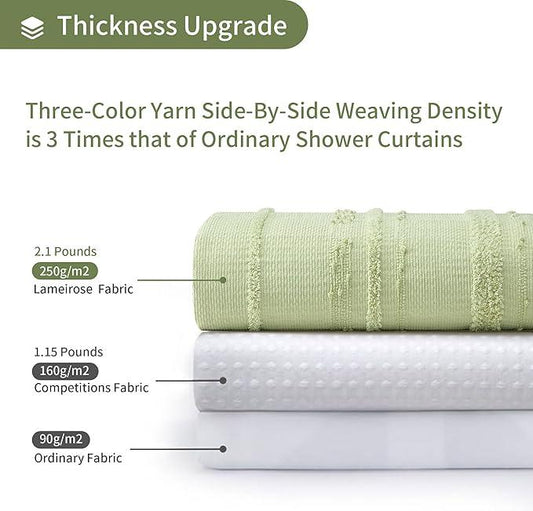 Lameirose Sage Green Shower Curtain Boho, Cotton Blend Waffle Shower Curtain Farmhouse, Fabric Shower Curtains for Bathroom, Hotel, Washable 72 x 72 - ModernBath