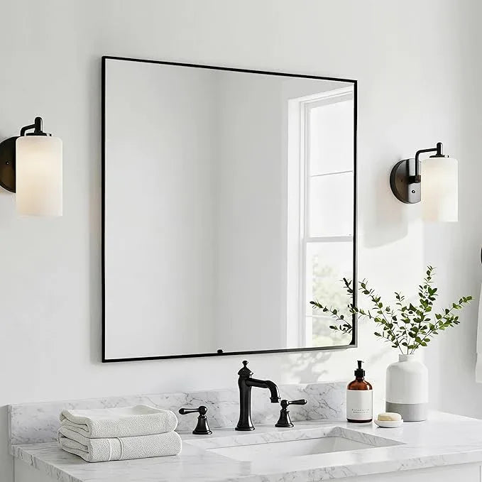 LEDLUX 28x28 Inch Black Bathroom Mirror, Copper-Free Aluminum Alloy Frame Vanity Mirror, Rectangle Wall Mounted Modern Mirror for Bedroom/Living Room/Porch Horizontal or Vertical - ModernBath