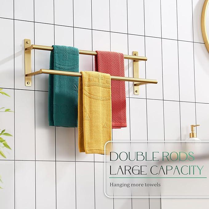KOKOSIRI 20 Inch Bathroom Towel Racks Double Towel Bar Bath Towel Holder Towel Hanger Towel Shelf Wall Mount Stainless Steel Brushed Gold B5010BG-L20 - ModernBath