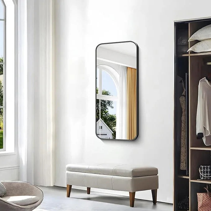 BONEWEI 20x40 inch Bathroom Mirror,Black Rectangle Mirror,Wall Mounted Bathroom Frame Vanity Mirror with Round Corner for Bedroom Living Room,Entryway Hangs Horizontal or Vertical - ModernBath