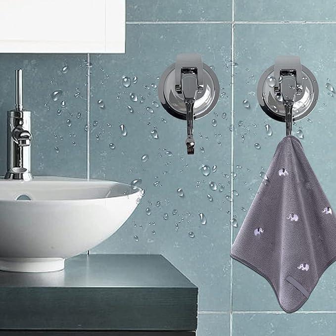 Heavy Duty Vacuum Suction Shower Hooks - Glass Suction Cup Hooks, Bathroom Robe Hooks, Reusable, No Hole Punched, for Garland Decoration (Silver Grey, 4 Pack) - ModernBath