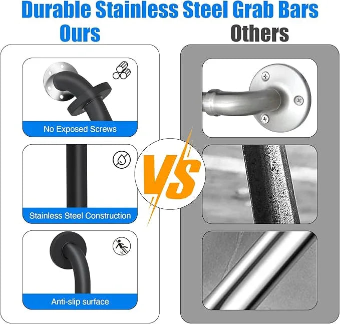 ROTHLEY 18 Inch Grab Bar for Bathtubs and Showers: Stainless Steel Shower Grab Bar Wall Mounted Shower Handle with Concealed Screws for Toilet Assistance (Matte Black) - ModernBath