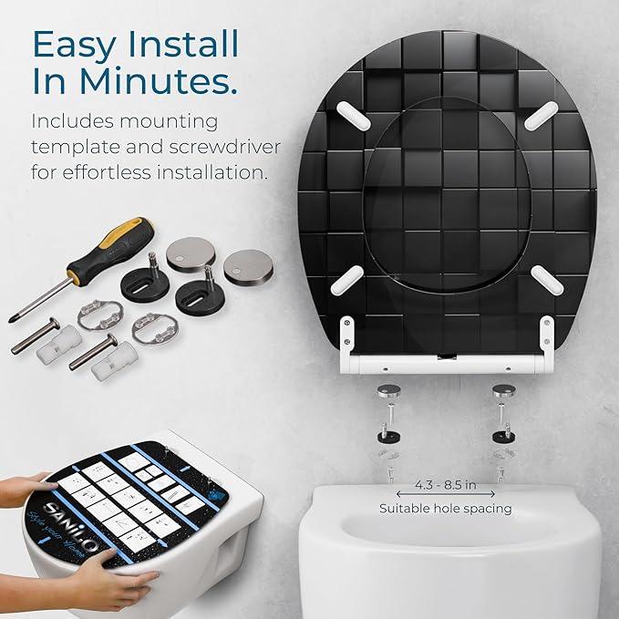 Sanilo Wooden Toilet Seat with Quick Release & Soft Close [ROUND] - Decorative & Slow Close Molded Wood Seat - With One Click for Easy Installation & Cleaning - With Adjustable Fit (Cube) - ModernBath