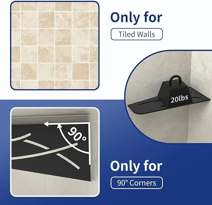 Corner Shower Shelf 12" Matte Black 304 Stainless Steel Quadrilateral Corner Shelves Recessed Bathroom Storage Shampoo Holder Organizer Kitchen Shelf Rack 2 Pack, No Drilling Needed - ModernBath