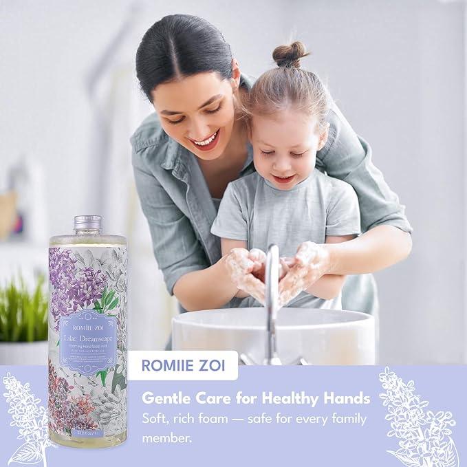 ROMIIE ZOI Lilac Foaming Hand Soap Refill Gift Set – 3 Pack (33.8 Fl Oz Each) with Refillable Dispenser, Soft Floral Scent, Moisturizing, Biodegradable & Chemical-Free Formula for Bathroom, Kitchen - ModernBath