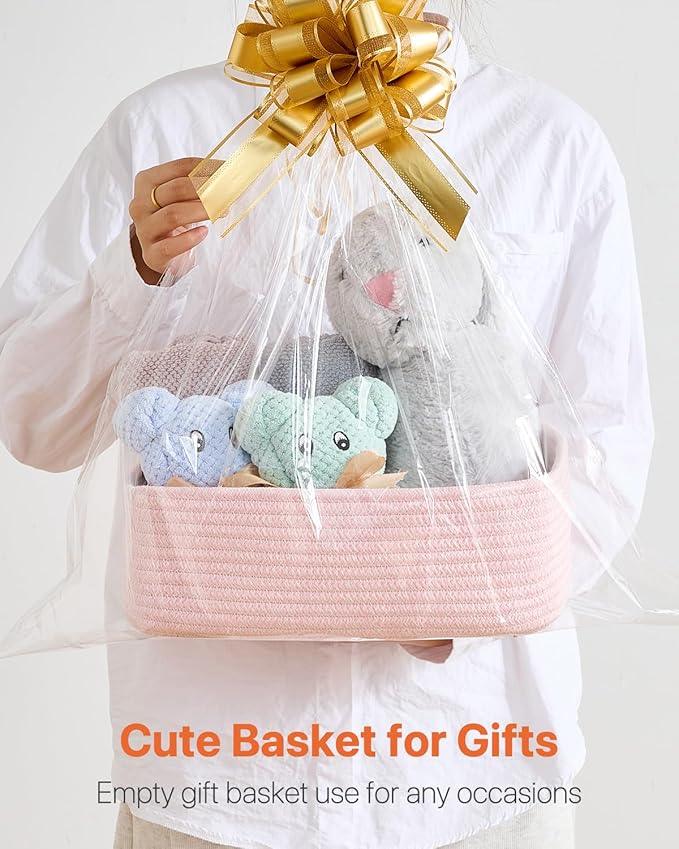 Small Woven Basket, 12 x 8 x 4.5 Inches, Storage Basket for Organizing, Cute Small Rope Shelf Closet Cube Storage Bins Baskets for Shelves, Dog Toy Gift Baskets Empty, 3 Pack Light Pink - ModernBath
