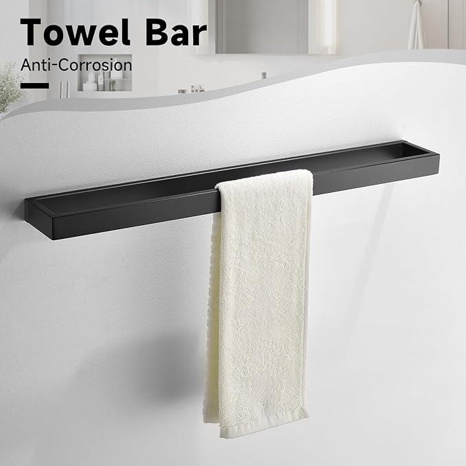 TNOMS Black Towel Bar Set, 5-Pieces Bathroom Hardware Set,23.6 Inch Towel Rack Set Stainless Steel Towel Holder Set Wall-Mounted Bathroom Accessories - ModernBath