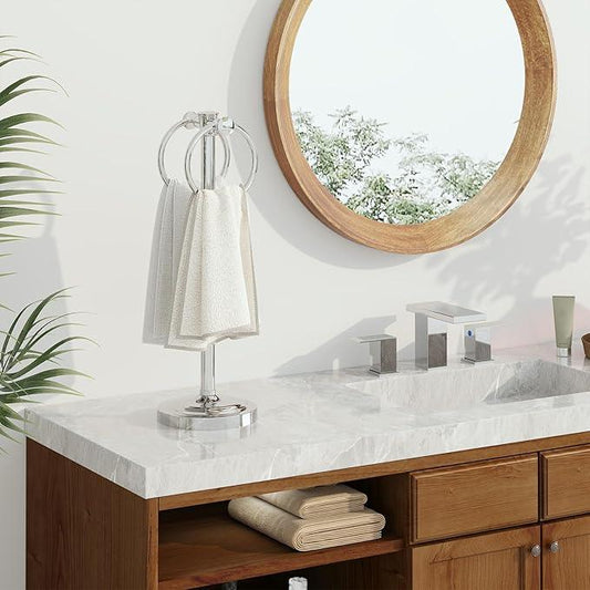 Hoimpro 17" Polished Chrome Standing Towel Rack Bracket, Double Towel Ring Free Hand Towel Stand Holder Bathroom Hardware Accessories Set Towel Bar for Bathroom Vanities and Kitchen Countertops - ModernBath