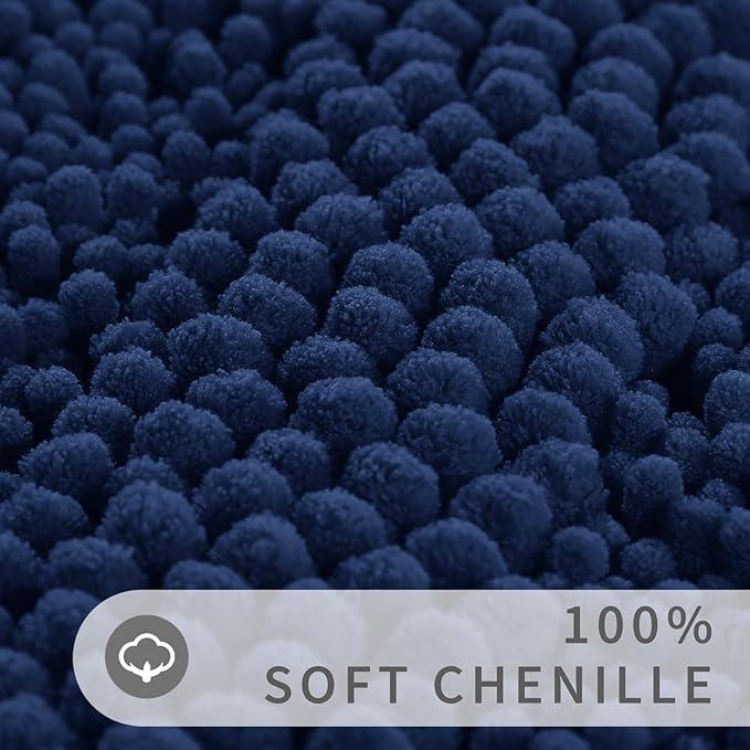 Yimobra Toilet Rugs U Shaped Washable 24 x 20, Non Slip and Super Absorbent Toilet Mat, Quick Dry, Ultra Luxury Microfiber Chenille Plush Fluffy Contour Bath Rugs for Toilet Base, Navy Blue - ModernBath