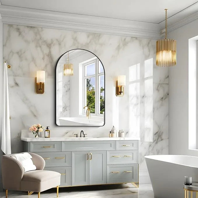 Arched Bathroom Mirror, 32"x48" Black Arched Mirror for Bathroom, Wall Mounted Mirror, Black Vanity Wall Mirror w/Metal Frame for Bedroom, Entryway, Living Room, Hanging or Leaning Against Wall - ModernBath