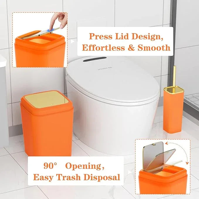 XLHOMO Bathroom Accessories Set - 25PC Bathroom Set with Shower Curtain and Rugs, Orange Bathroom Set, Bathroom Accessory Set with Press-on Lid Trash Can, Soap Dispenser and Qtip Holders - ModernBath