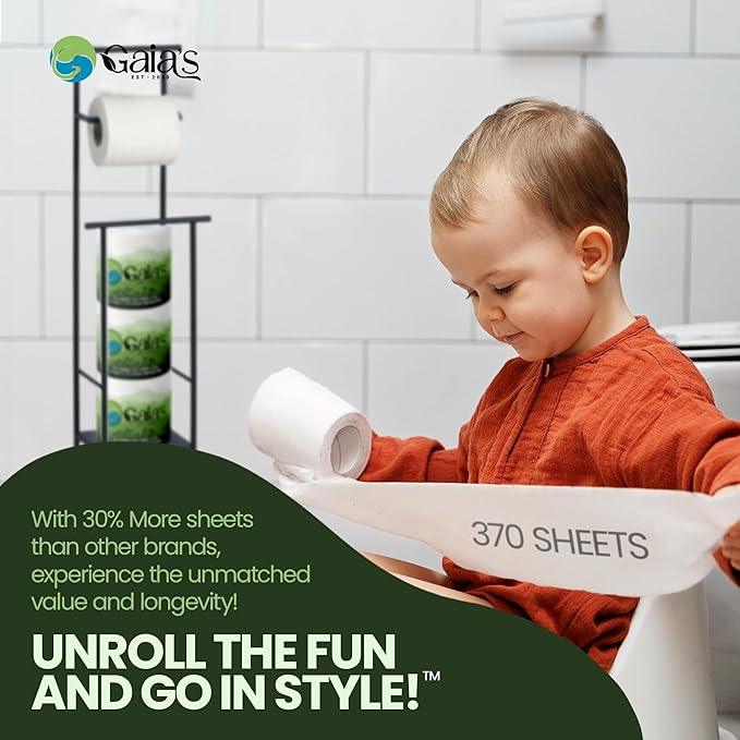 Gaias Premium and Soft Organic Bamboo Toilet Paper | 48 Mega Rolls, 3 Ply, 370 Sheets | FSC Certified, PFAS & BPA Free, Eco-Friendly, Sustainable Tissue - Plastic Free, Septic Safe, Vegan - ModernBath