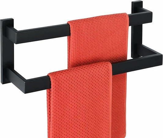 Alise 16 Inch Double Towel Bars for Bathroom Wall Mount,Bathroom Towel Holder Double Towel Racks for Bathroom Lavatory,SUS304 Stainless Steel Towel Rail Towel Hanger for Walls,Matte Black - ModernBath