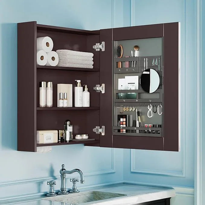 Bathroom Cabinet - Large Single Door 24x30 inchs Wall Cabinet Mirror Medicine Cabinet with Facial Tissues Slot and Multifunctional Storage Area - ModernBath