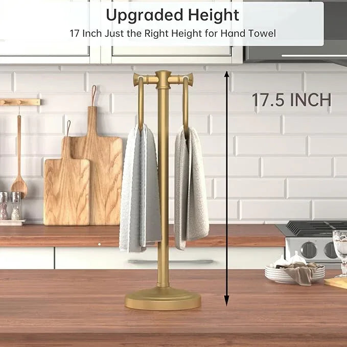 Hoimpro 17" Brushed Gold Free Standing Towel Rack Bracket, Double Towel Ring Hand Towel Stand Holder, Bathroom Hardware Accessories Set Towel Bar for Bathroom Vanities and Kitchen Countertops - ModernBath