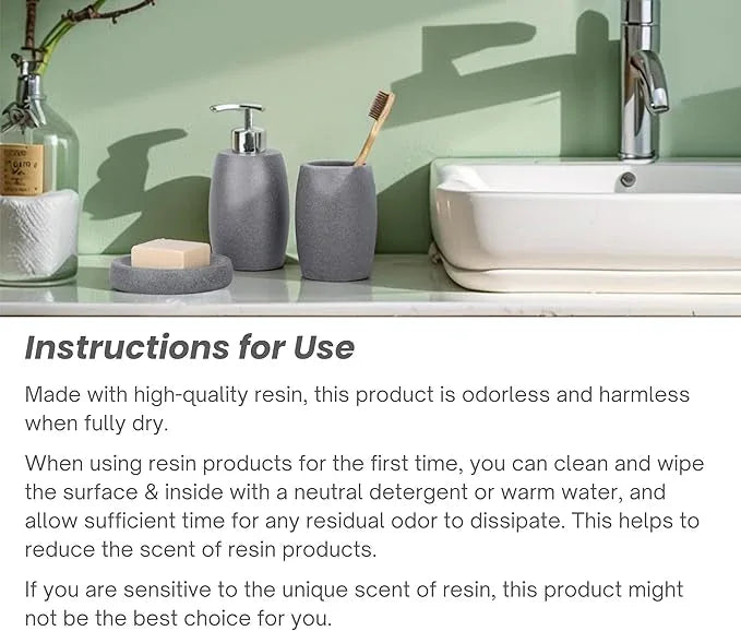Clasin Home Grey Bathroom Accessories Set 3 PC, Resin Sandstone Look Soap Dispenser, Toothbrush Cup, Soap Dish, Bathroom Soap Dispenser Set for Home Decor and Kitchen - ModernBath