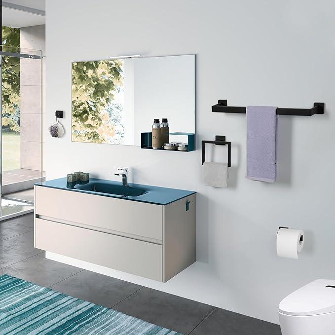 Cilee 15-Pieces Bathroom Hardware Set - Matte Black Bathroom Accessories, 24 Inch Towel Bar, Square Towel Ring, Toilet Paper Holder, Towel Hook, Wall-Mounted Stainless Steel Towel Bar Rack Set - ModernBath