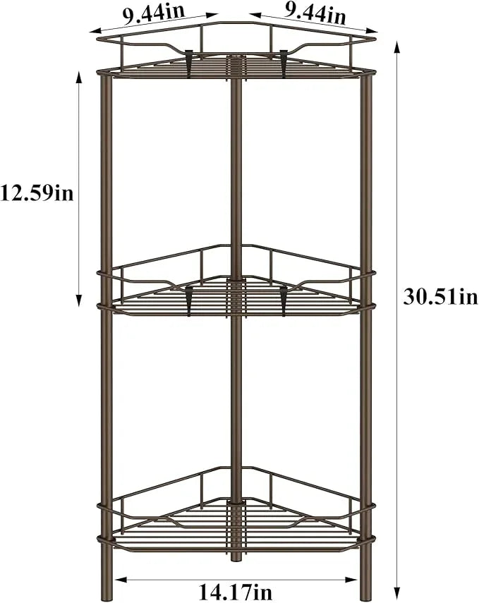3 Tier Floor Standing Corner Shower Caddy Organizer Shelf with Hooks, Bathroom Shelves Stand Rack, Bronze - ModernBath