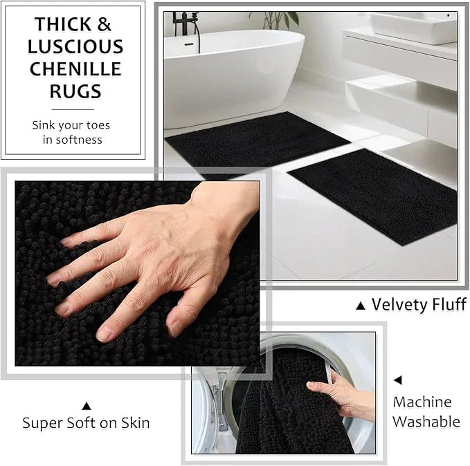 XLHOMO 8-Piece Matte Black Bathroom Set - Luxury Resin Bathroom Accessories Sets Complete with Shower Curtain and Rugs, Soap Dispenser, Toothbrush Holder, Cup, Apothecary Jars & Tray - ModernBath