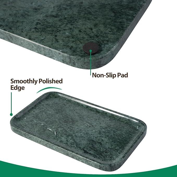 Karibiber Marble Vanity Tray, Bathroom Tray for Countertop, 14'' Green Decoration for Dresser Organizer, Large Serving for Kitchen, Marble Storage for Coffee Table, Perfume, Jewelry Holder - ModernBath