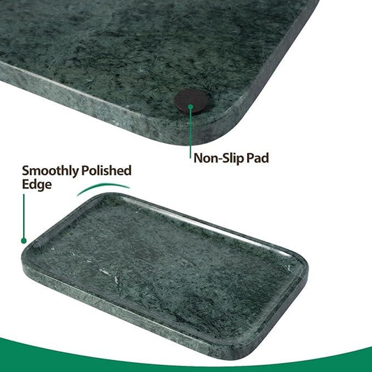 Karibiber Marble Vanity Tray, Bathroom Tray for Countertop, 14'' Green Decoration for Dresser Organizer, Large Serving for Kitchen, Marble Storage for Coffee Table, Perfume, Jewelry Holder - ModernBath