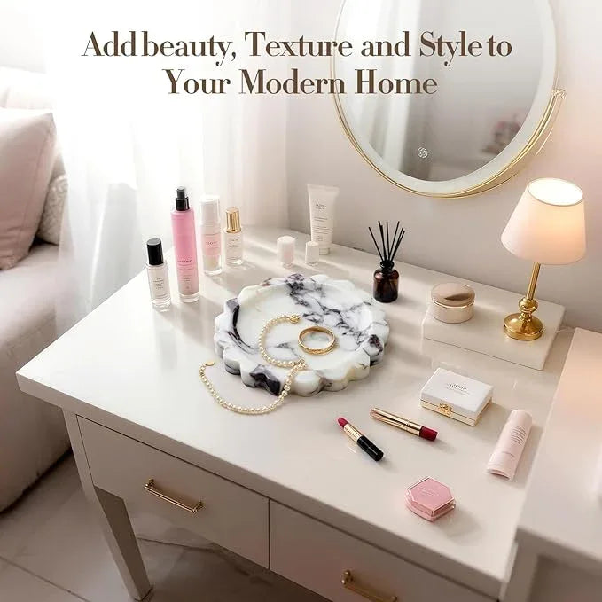 SAMAH Calacatta Viola Scalloped Marble Tray, Natural Marble Jewelry Dish, Luxury Decorative Trays for Bathroom, Vanity, Dresser, Kitchen & Home Decor, House Warming Gifts New Home (Round, 6.3Inch) - ModernBath