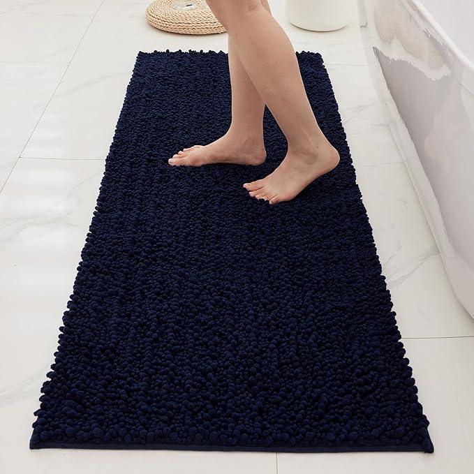 Ruggnovea Chenille Bathroom Rugs Non Slip Washable 70x24, Extra Thick Soft Absorbent Chenille Bath Mat, Non-Slip Barrier Backing, Quick Dry Machine Washable Bath Mats Tub, Shower,Floor/Sink,Navy Blue - ModernBath