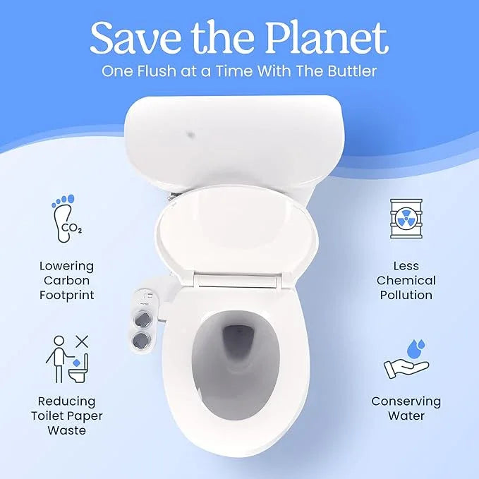 CLEAR REAR Bidet Attachment for Toilet Seat - Non-Electric, Self-Cleaning Dual Nozzle, Adjustable Water Pressure, Rear & Feminine Wash Hygienic Upgrades - Fits Elongated Toilets (Cold & Warm Water) - ModernBath