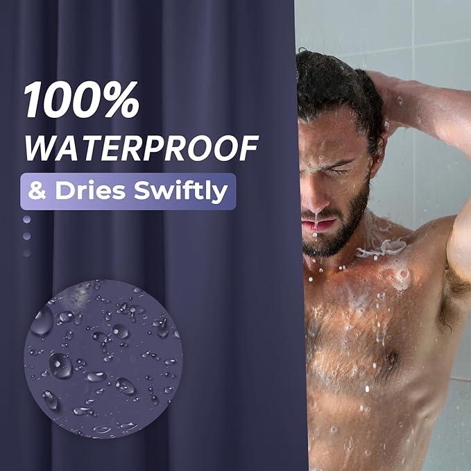 AmazerBath Navy Blue Shower Curtain, Thick PEVA, Heavy Duty Waterproof 72x72 with 3 Weighted Stones and 12 Grommets - ModernBath