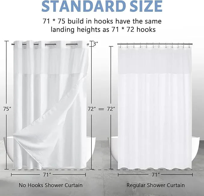 Furlinic Waffle Weave No Hook Shower Curtain with Snap in Fabric Liner Set,Heavy Duty Textured Bathroom Curtain with See Through Window,Waterproof & Machine Washable,Hotel Style,White,71x75 Inch - ModernBath