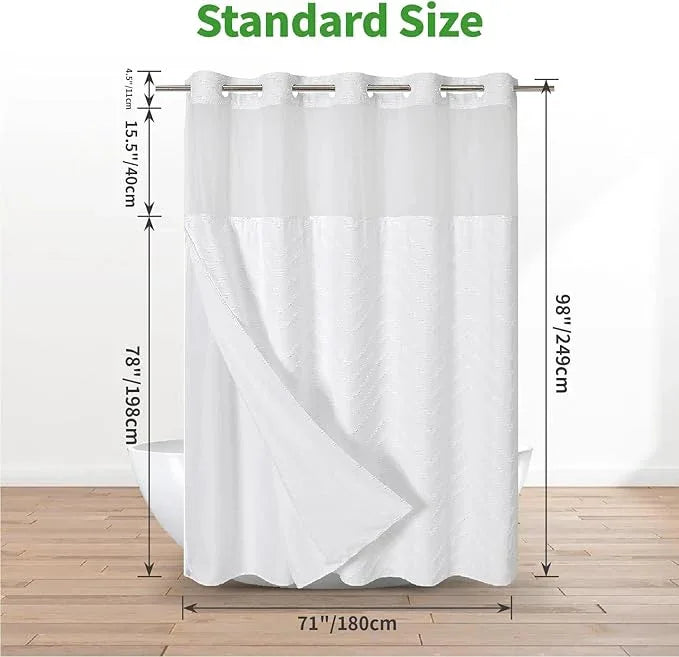 eachope Extra Long No Hook Tufted Chevron Striped Shower Curtain with Snap-in Fabric Liner set-71Wx98H(96H),Tall Hotel Grade Boho Style Shower Curtain,Water Repellent,White - ModernBath